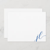 Carte Bleu Deux Initiales Script Calligraphie Note (Devant / Derrière)
