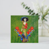 Carte Bleu Doré Antique Catrina sur Vert Lavé Boho (Debout devant)