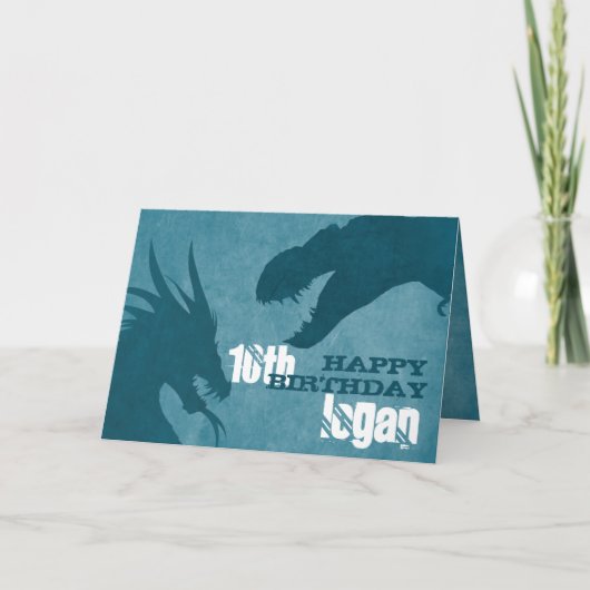 Carte Bleu Dragon Vs Dinosaur Anniversaire (Devant)