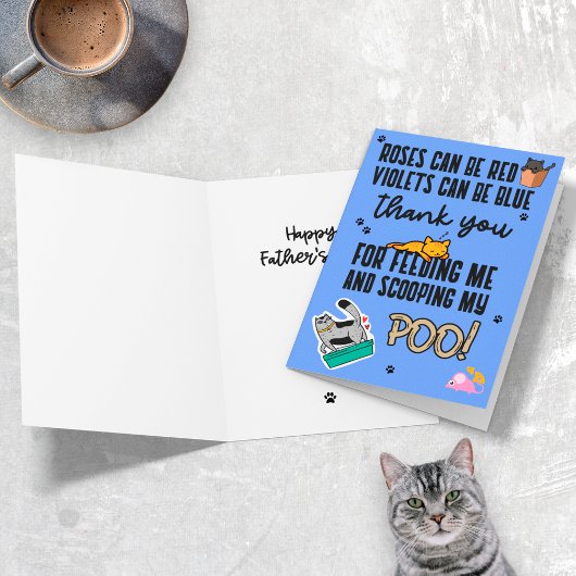 Carte Bleu Drôle Cute Bonne Fête des pères Du Chat