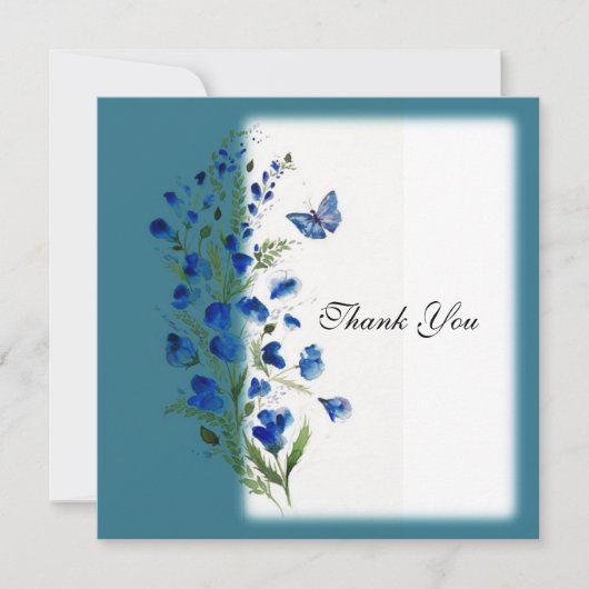 Carte Bleu élégant avec fleurs (Devant)