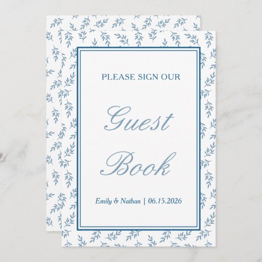 Carte Bleu Élégant Classic Mariage Guest Book Sign (Devant / Derrière)