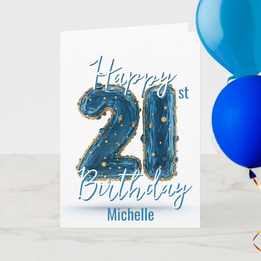 Carte Bleu étincelant avec or Accents 21e anniversaire