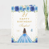 Carte Bleu Floral Brunette Cheveux fille Joyeux annivers (Devant)
