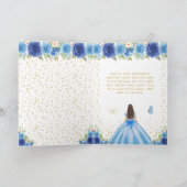 Carte Bleu Floral Brunette Cheveux fille Joyeux annivers (Intérieur)