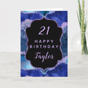 Carte Bleu foncé et violet de l'océan Agate Joyeux anniv