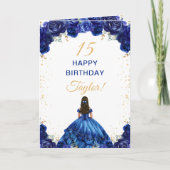 Carte Bleu foncé princesse Floral Joyeux anniversaire (Devant)