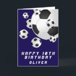 Carte Bleu Football Football Ball Kids Boy Joyeux Annive<br><div class="desc">Bleu Foncé Football Ball Kids Garçon Bonne Carte Anniversaire. Personnalisez avec votre nom et faites une carte de voeux d'anniversaire cool pour un footballeur ou un fan de football.</div>
