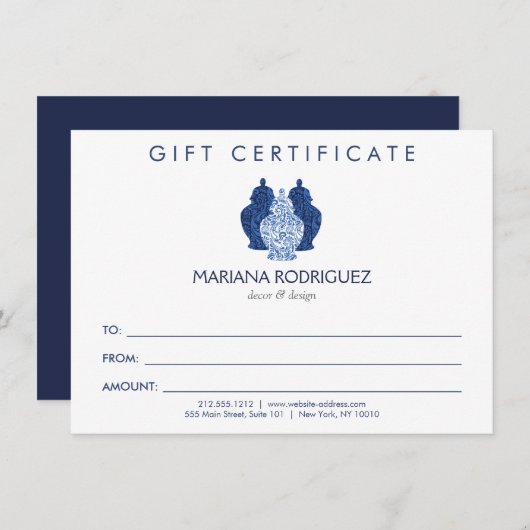 Carte Bleu Ginger jarres Potterie Logo Certificat cadeau (Devant / Derrière)