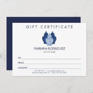 Carte Bleu Ginger jarres Potterie Logo Certificat cadeau