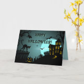 Carte Bleu hanté heureux de Chambre de chat noir de (Fleur jaune)