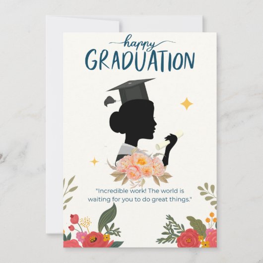 Carte Bleu Illustrative Happy Graduation (Devant)