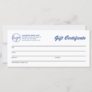Carte Bleu logo simple Certificat cadeau d'entreprise
