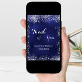 Carte Bleu marine argent photo mariage remerciements