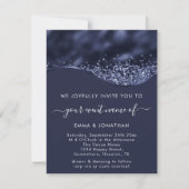 Carte Bleu Marine Gris Bordure Vague QR Code Minimalisme (Devant)