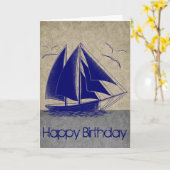 Carte Bleu marine nautique Joyeux anniversaire (Fleur jaune)