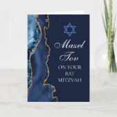 Carte Bleu marine or agate Mazel Tov Bat Mitzvah (Devant)