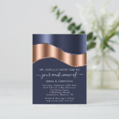 Carte Bleu Marine Rose Gold Bordure Vague QR Code Minima (Debout devant)