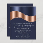 Carte Bleu Marine Rose Gold Bordure Vague QR Code Minima (Devant / Derrière)