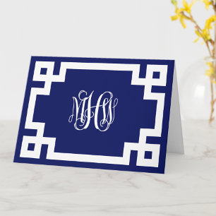 Carte Bleu marine Vt Monogramme de vigne en script à clé