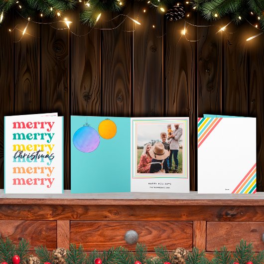 Carte Bleu moderne coloré Joyeux Noël Une photo