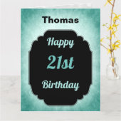 Carte bleu moderne et noir masculin 21e anniversaire (Fleur jaune)