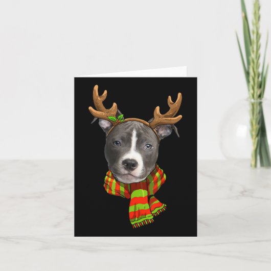 Carte Bleu Nez Pitbull Reindeer de Noël Animaux Amoureux (Devant)