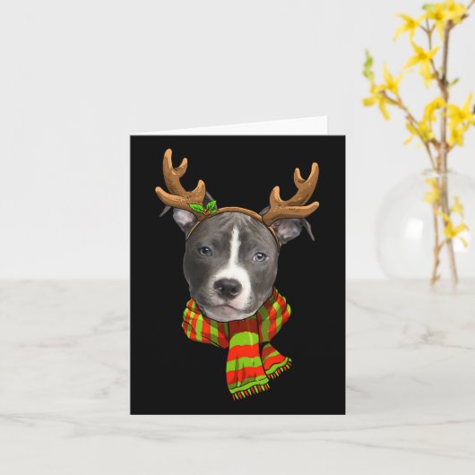 Carte Bleu Nez Pitbull Reindeer de Noël Animaux Amoureux (Fleur jaune)