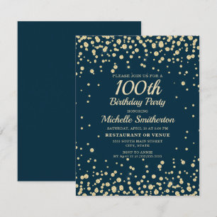 Carte Bleu Nuit Paillettes Dorées 100e Anniversaire Femm