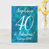 Carte Bleu Océan Abstrait Turquoise 40 et Fabuleux anniv (Fleur jaune)