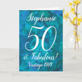 Carte Bleu Océan Abstrait Turquoise 50 et Fabuleux anniv (Fleur jaune)