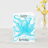 Carte Bleu Octopus heureux Anniversaire (Fleur jaune)
