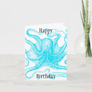 Carte Bleu Octopus heureux Anniversaire