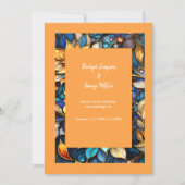 Carte Bleu & Or Floral Vitrail Mariage élégant (Devant)