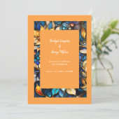 Carte Bleu & Or Floral Vitrail Mariage élégant (Debout devant)