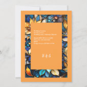 Carte Bleu & Or Floral Vitrail Mariage élégant (Dos)