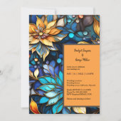 Carte Bleu & Or Floral Vitrail Mariage élégant (Devant)