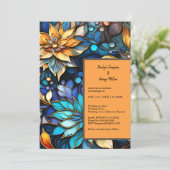 Carte Bleu & Or Floral Vitrail Mariage élégant (Debout devant)