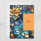 Carte Bleu & Or Floral Vitrail Mariage élégant (Dos)