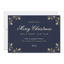 Carte Bleu Or Joyeux Noël Bonne Année
