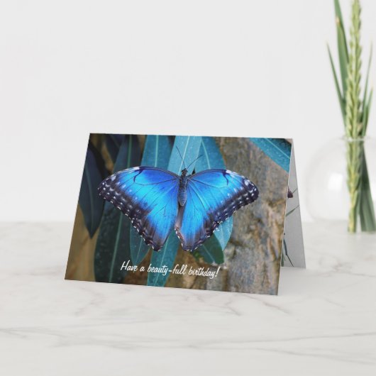 Carte Bleu papillon Morpho anniversaire (Devant)