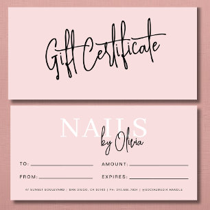 Carte Bleu Pink Nail Salon Logo Certificats cadeaux