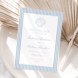 Carte Bleu Poussiéreux à Rayures Coquillage Mariage Étap