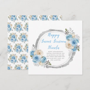 Carte Bleu Poussiéreux Fleurs Élégantes Argent Douze Ans