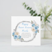 Carte Bleu Poussiéreux Fleurs Élégantes Argent Sweet Six (Debout devant)