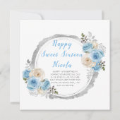 Carte Bleu Poussiéreux Fleurs Élégantes Argent Sweet Six (Devant)