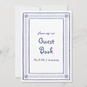 Carte Bleu Quirky Main tiré Mariage panneau du livre d'i