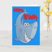 Carte Bleu requin Joyeux anniversaire (Fleur jaune)