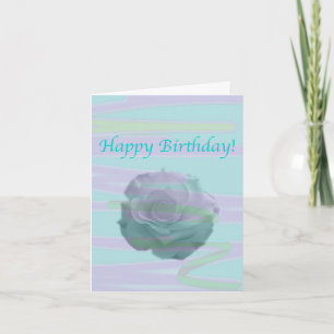 Carte Bleu rose avec grande fleur de rose
