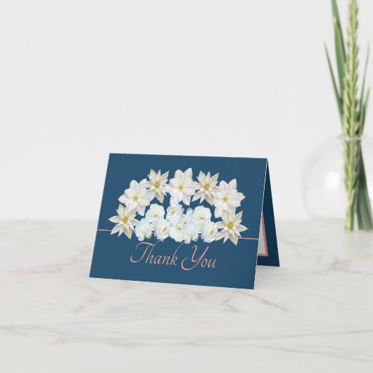 Carte Bleu rose Joli blanc Fleurs Merci (Devant)